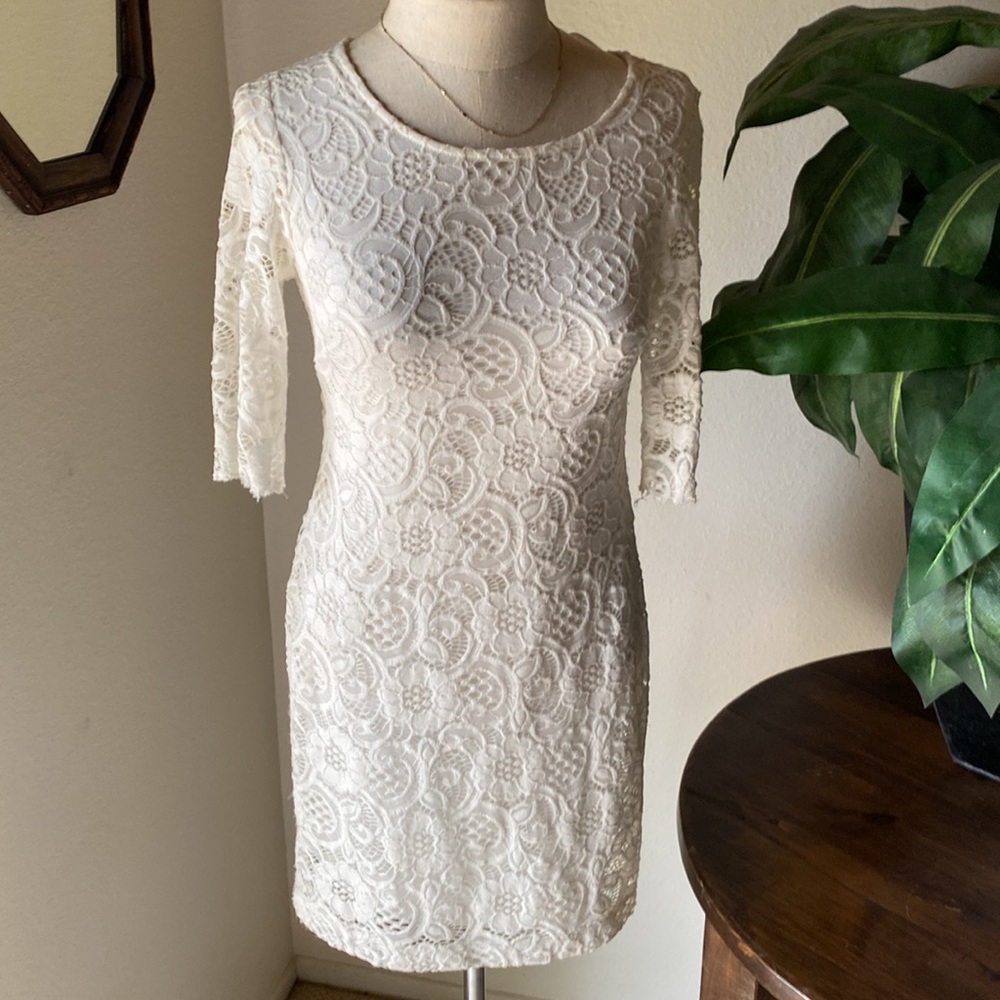 White Floral Lace Mini Dress